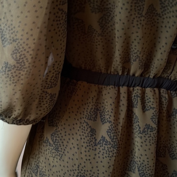 MISMASH Olive Green & Black Star Print Bohemian Drawstring Waist Dress M - Picture 6 of 12